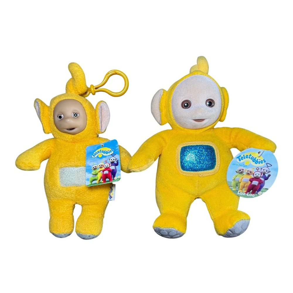 Vtg Teletubbies Laa-Laa Plush‎ Set 1998 Key Chain Coin Purse & Eden Bean Bag NWT